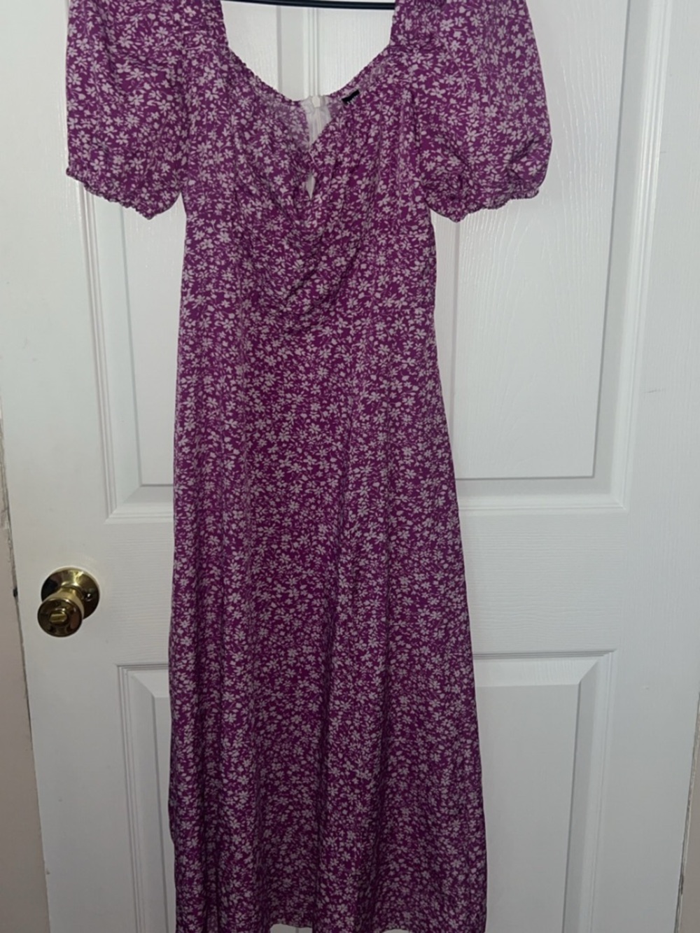 SHEIN Purple Floral Puff-Sleeve Dress